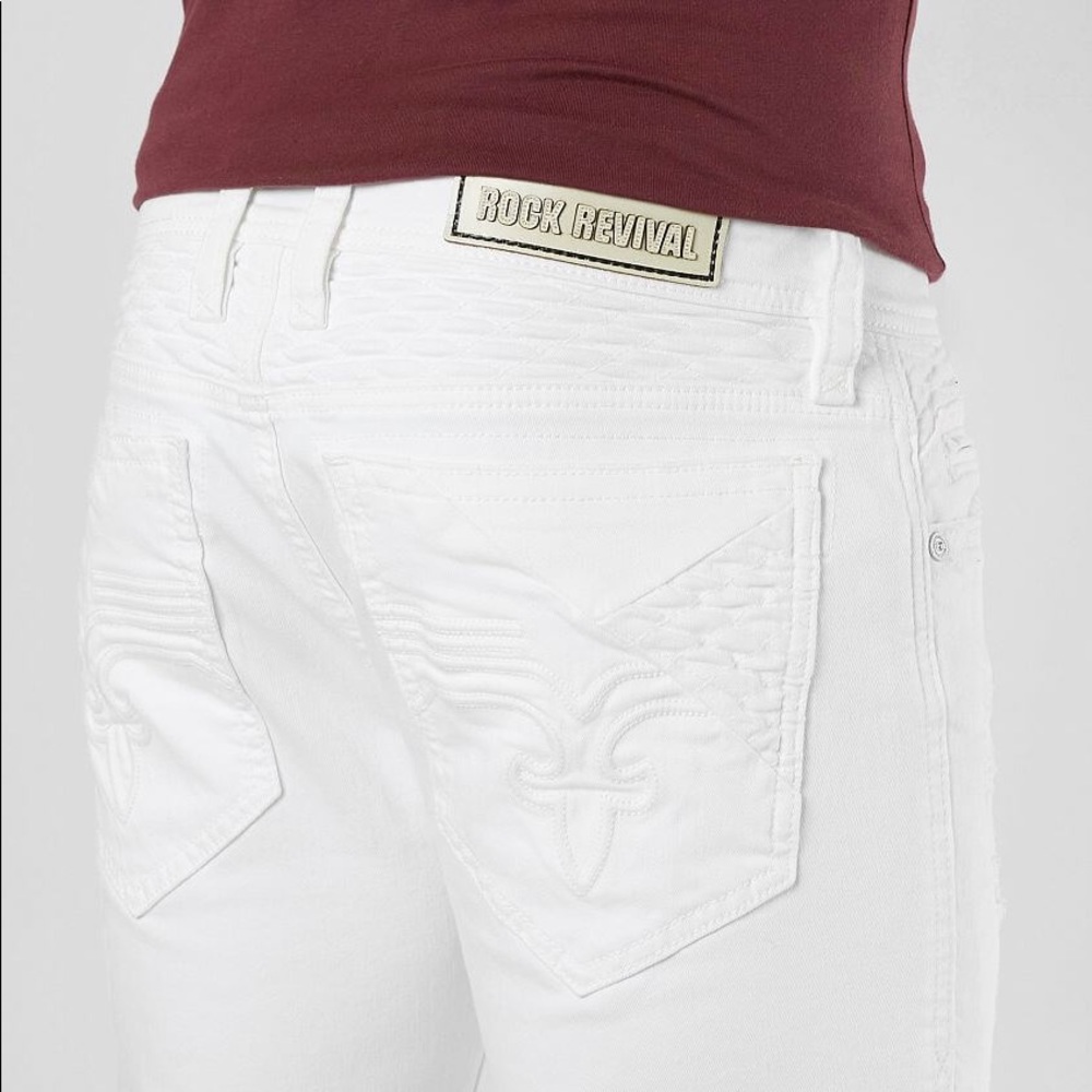 Men’s white Rock Revival Jeans.